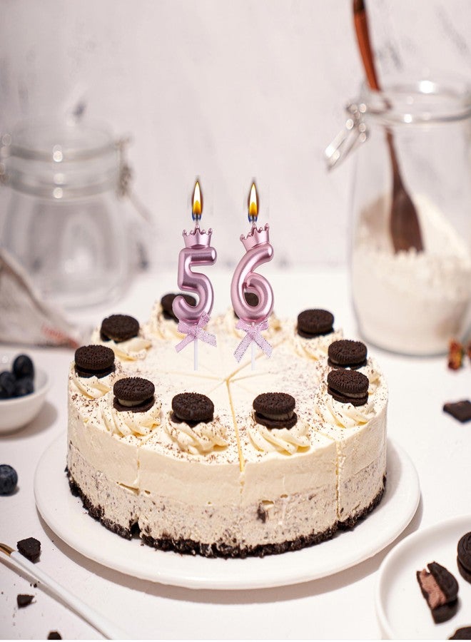 شموع عيد ميلاد VSHILI للأعمار 56 و65، شموع عيد ميلاد ذهبية وردية اللون تحمل أرقام 65 و56 عامًا، زينة كعكة عيد ميلاد سعيد، هدايا للنساء والرجال - Image 5